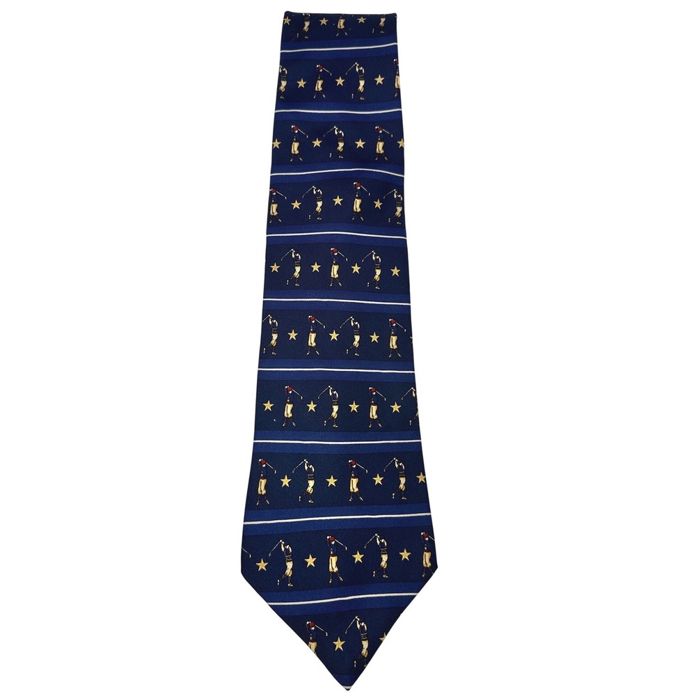 Tommy Hilfiger Men's Navy Blue Golf Stars Tie Vintage Made in USA Italian Silk